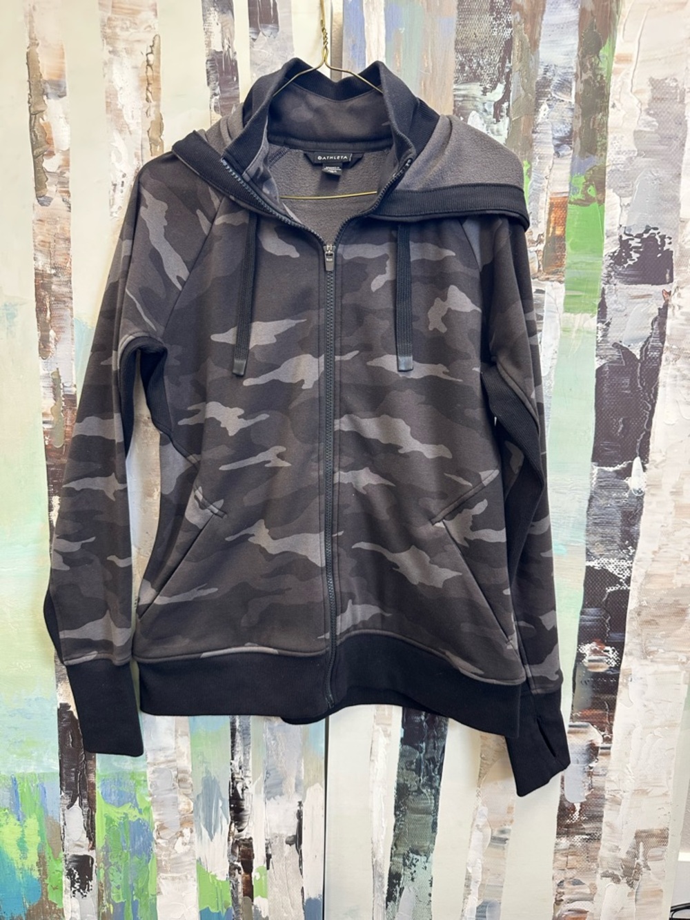 Athleta Black & Gray Camo Zip-Up Hoodie size medium
